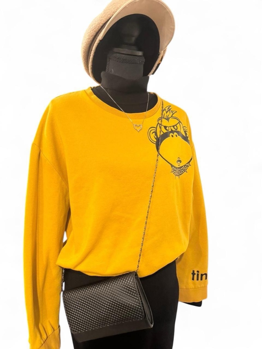 Zara Mustard Yellow Graphic Crewneck Sweater